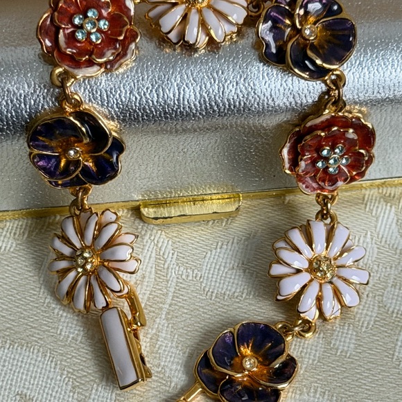 VTG MMA Imperial Wildflower Hand Enameled 22K Gold & Czech Crystals Bracelet - Picture 2 of 9